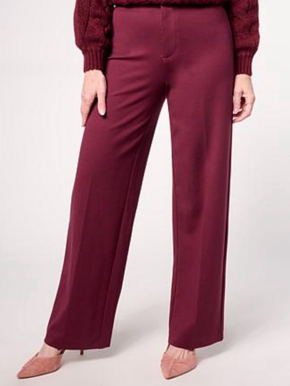 G by Giuliana Ponte Knit Wide-Leg Pants in Wineberry